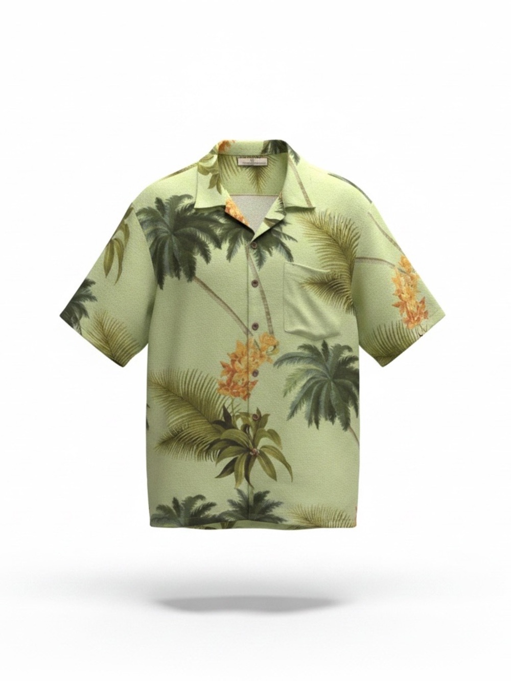 Tommy Bahama Light Green Palm Tree Print Hawaiian Shirt